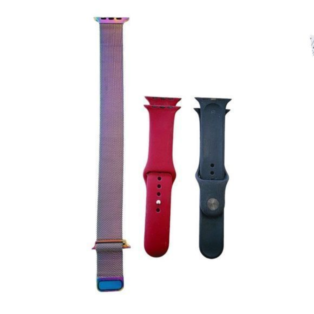 Set of three 38 mm watch bands smart watch silicone‎ grey red + purple Metallic